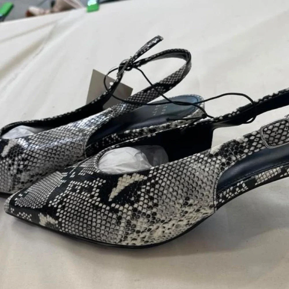 Black & white snake print slingback flats